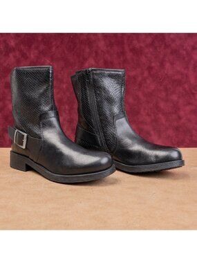Geox Women Black Leather Moto Round Toe Zip Ankle Boots size 9US EUR39